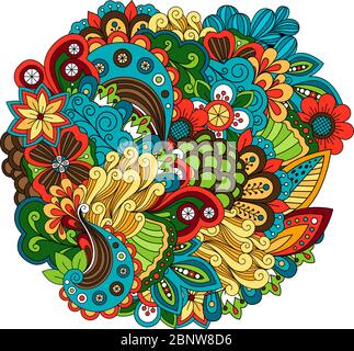 Ethnisch gefärbte florale zentangle wie Doodle kreisförmigen Muster Vektor Stock Vektor