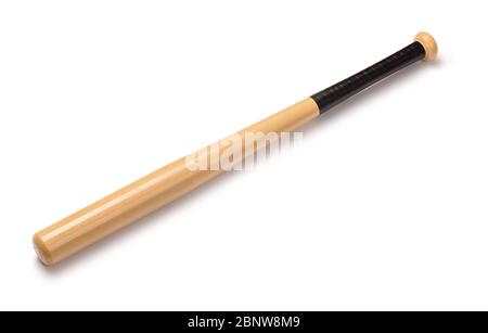 Hölzerner Baseballschläger isoliert auf weiß Stockfoto