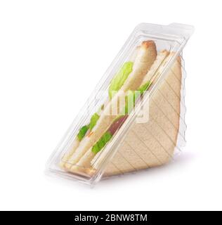 Sandwiches in durchsichtiger Kunststoffverpackung isoliert auf weiß Stockfoto