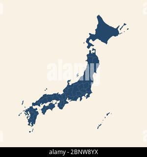 Moderne japan Region Reisekarte. Modernes Grafikdesign. Cyanblau, cremeweißer Hintergrund. Stock Vektor
