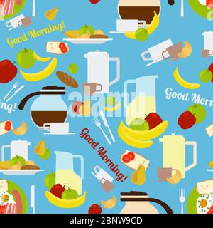 Frühstück Morgen Elemente nahtloses Muster. Vektorgrafik Stock Vektor