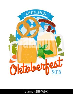 Oktoberfest 2016 Vertikalposter mit weißem Hintergrund. Vektorgrafik Stock Vektor