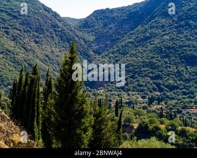Schöne baumbedeckte Hügel auf Kefalonia, Kefalonia, Insel, Ionisches Meer, Griechenland, Europa Stockfoto