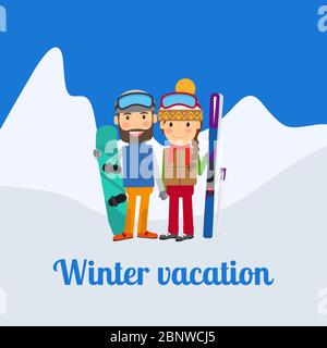 Wintersport, Paar im Urlaub. Vektorgrafik Stock Vektor