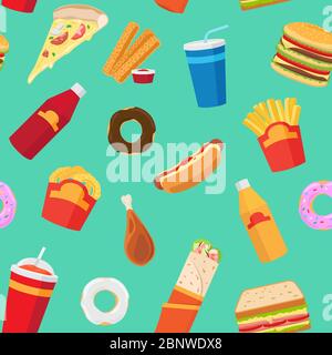 Vektor Fast-Food-Muster oder Junk-Food-Vektor nahtlose Hintergrund Stock Vektor