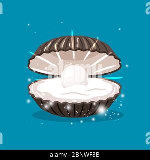 Glitzer Schale mit Perle innen und funkelt Vektor-Illustration Stock Vektor