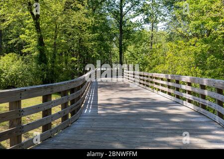 Erhöhte Promenade im öffentlichen Erholungsgebiet, Wander- oder Radweg, Reise, horizontaler Aspekt Stockfoto