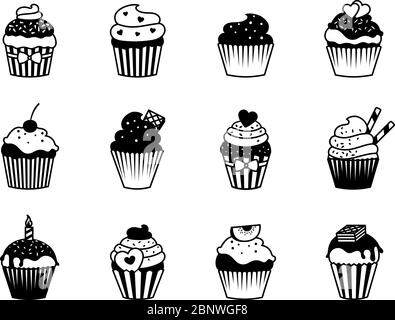 Cupcake Symbole und Dessert Muffin Symbole Vektor-Illustration Stock Vektor