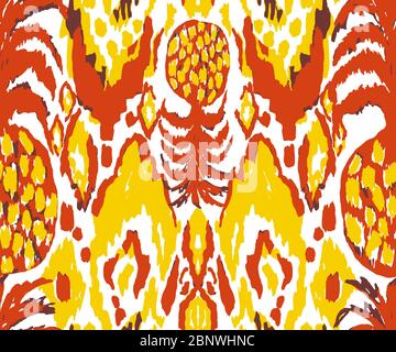 Abstrakte Textur ikat-Effekt vintage, ethnisch, moderne Nadelmuster, Teppich, Teppich, Schal, Zwischenablage , Schal-Muster. Orange Farbtöne für Textilien. Stockfoto