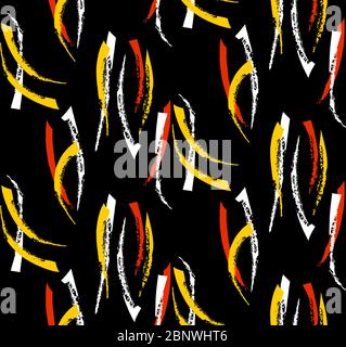 Nahtloses abstraktes geometrisches Muster im Retro-Gruppenstil. Muster mit geometrischen Formen in drei Farben schwarz, rot und pink bereit für Textildrucke. Stockfoto