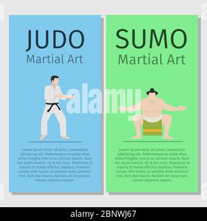 Asiatische Kampfkunst Vektor Flyer Set. Judo und Sumo Illustration Stock Vektor