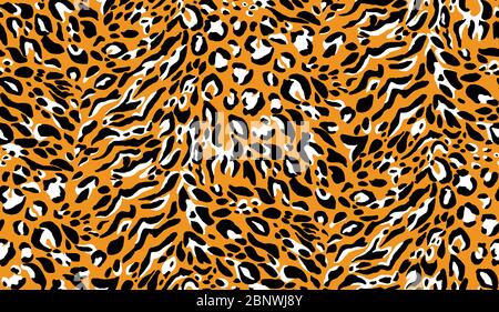 Nahtloses Leopardenmuster. Wild Cheetah orange, braun, schwarz wiederholende Textur. Nahtlose Tapete, Mode Textil Hintergrund. Stockfoto