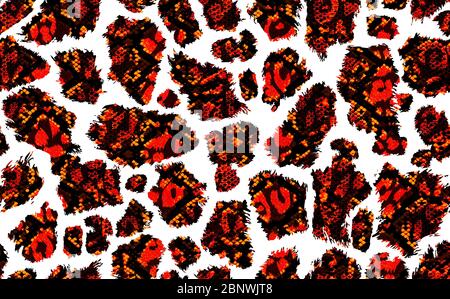 Schlangenhaut nahtlose Musterstruktur mit roter Leopardenhaut. Modischer Textildruck auf weißem Hintergrund. Stockfoto