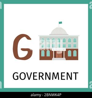Alphabet-Karte für Kinder mit Regierungsgebäude. Vektorgrafik der G-Karte des Buchstabens Stock Vektor