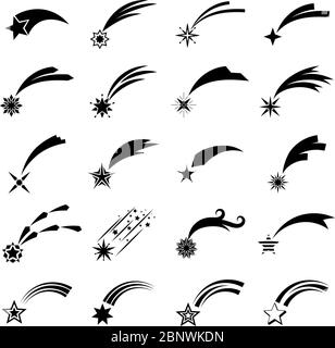 Symbole für fallende Sterne. Schwarz schießen Stern Silhouetten Vektor-Illustration Stock Vektor