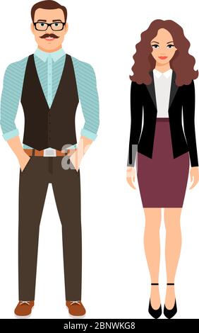 Mode-Paar in Business-Kleidung für die Büroarbeit. Vektorgrafik Stock Vektor