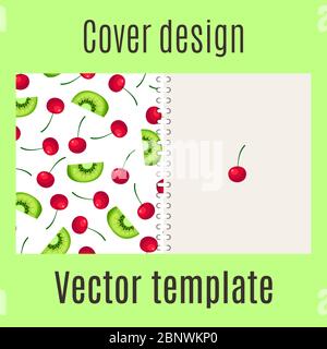 Cover-Design für Druck mit Kirsch- und Kiwi-Früchtemuster. Vektorgrafik Stock Vektor