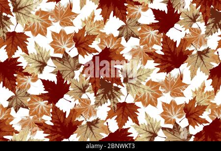 Nahtloses Muster mit hellbraunen und orangen Ahornblättern. Herbst Aquarell Blätter auf weißem Hintergrund. Stockfoto