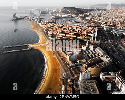 Barceloneta Strand und frankreich Bahnhof und Hafen Barcelona Luftaufnahme Barcelona Katalonien Spanien Stockfoto