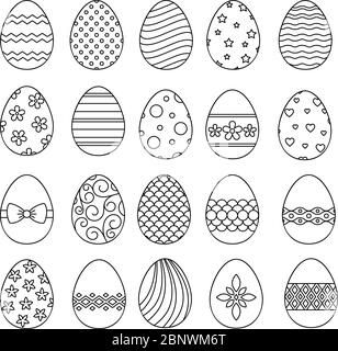 Frohe ostern Eier dünne Linie Vektor-Symbole auf weißem Hintergrund Stock Vektor