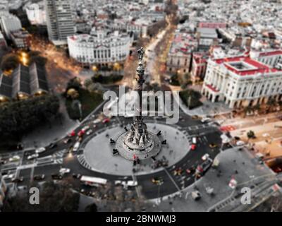 Statue von Christopher Colombus in der Nähe der Ramblas Luftaufnahme Barcelona Katalonien Spanien. Das Kolumbus-Denkmal oder Monumento a Colón oder Mirador de Colón Stockfoto