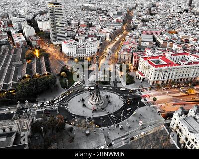 Statue von Christopher Colombus in der Nähe der Ramblas Luftaufnahme Barcelona Katalonien Spanien. Das Kolumbus-Denkmal oder Monumento a Colón oder Mirador de Colón Stockfoto