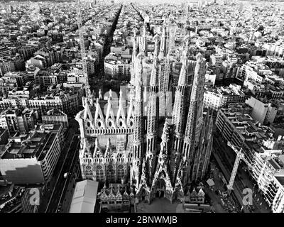 Sagrada Familia Kathedrale von Antoni Gaudi Luftaufnahme Barcelona Katalonien Spanien der expiatory Tempel der Sagrada Familia, der Bau von whic Stockfoto