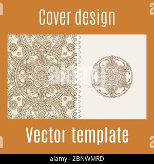 Cover-Design für Druck mit runder Mandala-Muster. Vektorgrafik Stock Vektor