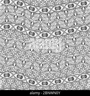 Ornamentales indisches Schwarz-Weiß-Nahtloses Muster. Vektorgrafik Stock Vektor