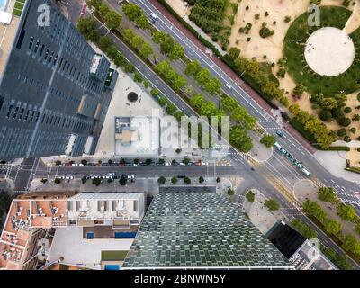 Poblenou Luftaufnahme mich von Sol Melia Hotel und Central Park von Poblenou Barcelona Katalonien Spanien. Poblenou's ganz eigenen Central Park; “El Parc del Cen Stockfoto