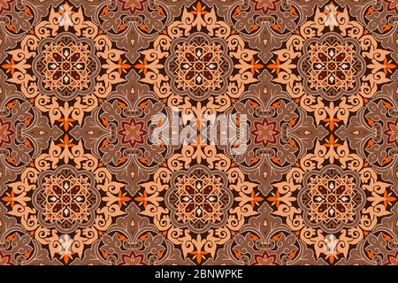 Nahtlose Ethnische Geometrische Motive. Marokko Arabisches Muster. Traditionelles islamisches Design Hintergrund mit braunen Farben bereit für Textildrucke. Stockfoto