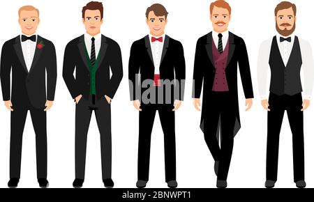 Mann in Anzug Satz Vektor-Illustration. Mode Cartoon elegante Business-Charaktere auf weißem Hintergrund isoliert Stock Vektor