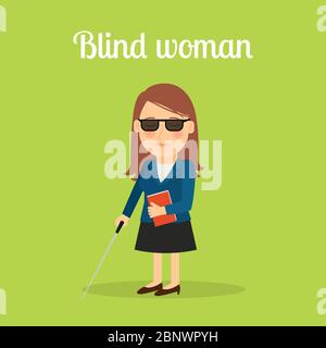 Behinderte blinde Frau Cartoon Illustration. Vektorsymbol Stock Vektor