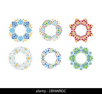 Bunte ethnische Ornament kreisförmigen Rahmen gesetzt. Vektorgrafik Stock Vektor