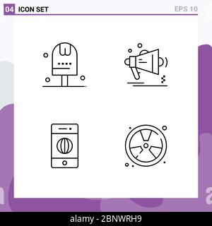 Piktogramm Set mit 4 einfachen Filledline flache Farben von und, Lautsprecher, Küche, Marketing, Elektronik editierbar Vector Design Elemente Stock Vektor