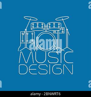 Musik-Design mit Drum Kit dünne Linie Vektor-Logo Stock Vektor