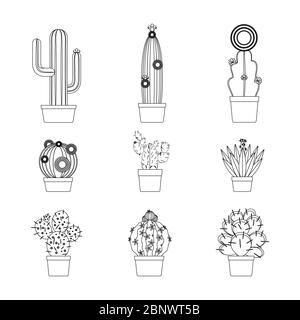 Cactus dünne Linie Kunst isoliert Symbol für Malvorlagen Design. Vektorgrafik Stock Vektor