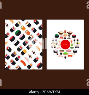 Japanische Küche Sushi Menü Abdeckung Vektor-Illustration Stock Vektor
