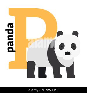 Englische Tiere Zoo Alphabet mit Buchstaben P. Panda Vektor Illustration Stock Vektor
