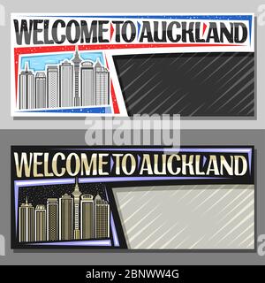 Vektor-Layouts für Auckland mit Kopierer Raum, dekorative Gutschein mit Illustration der berühmten auckland Stadtbild am Tag und Abenddämmerung Himmel Hintergrund, Design Stock Vektor