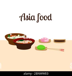 Asia Food and Chopstick Logo. Vektorgrafik Stock Vektor