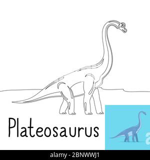 Malvorlagen für Kinder mit Plateosaurus Dinosaurier und farbigen Vorschau. Vektorgrafik Stock Vektor