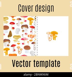 Cover-Design für Druck mit Waldpilzen Muster. Vektorgrafik Stock Vektor