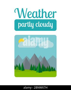 Wetterdarstellung im flachen Vektor. Teilweise bewölkt Stock Vektor