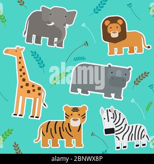 Afrikanische Tiere Nahtloses Muster Flaches Design Vektor Illustration Stock Vektor