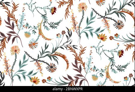 Nahtlose Aquarell-Blumen-Design mit weißem Hintergrund für Textildrucke. Moderner Blumenhintergrund. Stockfoto