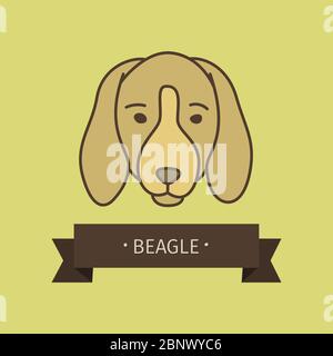 Beagle Rasse Hund für Logo-Design. Vektorfarbener handgezeichneter Hundehopf Stock Vektor