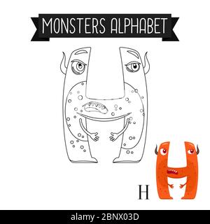 Malseite Monster Alphabet für Kinder. Abbildung des Vektorgrafiks H Stock Vektor