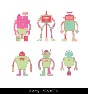 Niedlichen bunten Roboter-Symbol auf weißem Hintergrund Vektor-Illustration gesetzt Stock Vektor