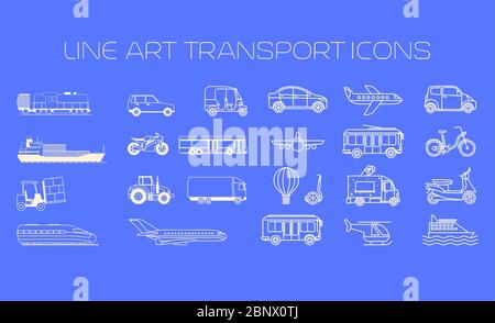 Transportlinie Symbole groß auf dem blauen Hintergrund Vektor-Illustration gesetzt Stock Vektor